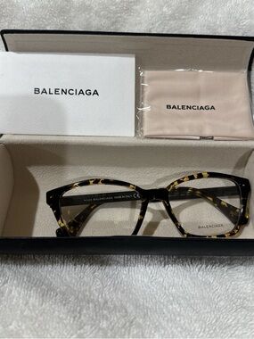 Balenciaga Tortoiseshell Rectangular Eyeglasses - Brown/Amber